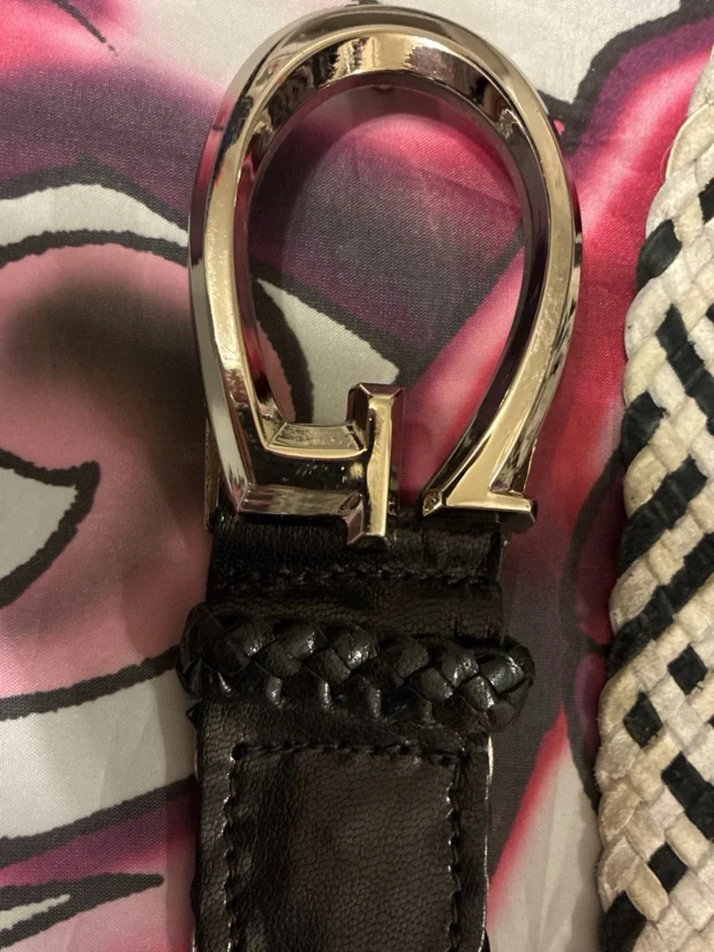 Guess Braided Leather Belt in Black and White - women’s Accessory